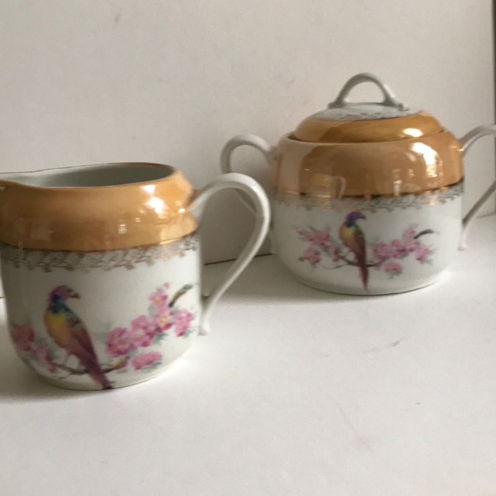 Vintage peach lustre porcelain cream and sugar